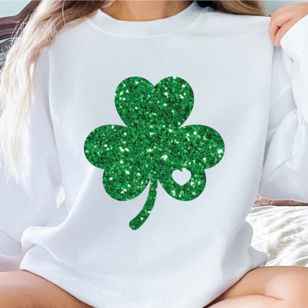 Four Leaf Clover Shamrock Lucky St Patricks Day Crewneck Sweatshirt Green 17